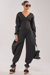 COMFY COZY SWEATSHIRT JUMPSUIT IN BLACK
