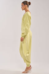 COMFY COZY SWEATSHIRT JUMPSUIT IN LIME