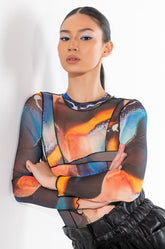 3 SWIRL MESH LONG BODYSUIT