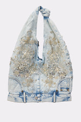 BLESSING IN DENIM EMBELLISHED SHOULDER BAG