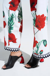 AZALEA WANG SIDLE BLACK SLIP ON MULE SANDAL WITH RED HEEL
