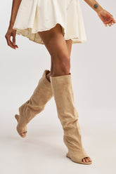 AZALEA WANG VINCENT NUDE FAUX SUEDE OPEN TOE BOOT