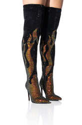 AZALEA WANG LAUNCH BLINGED FIRE STILETTO BOOT IN BLACK
