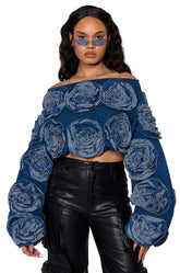 EASY DENIM OFF THE SHOULDER SWEATSHIRT