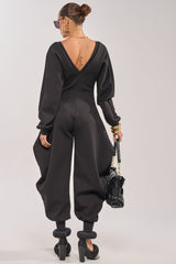 COMFY COZY SWEATSHIRT JUMPSUIT IN BLACK