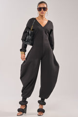 COMFY COZY SWEATSHIRT JUMPSUIT IN BLACK