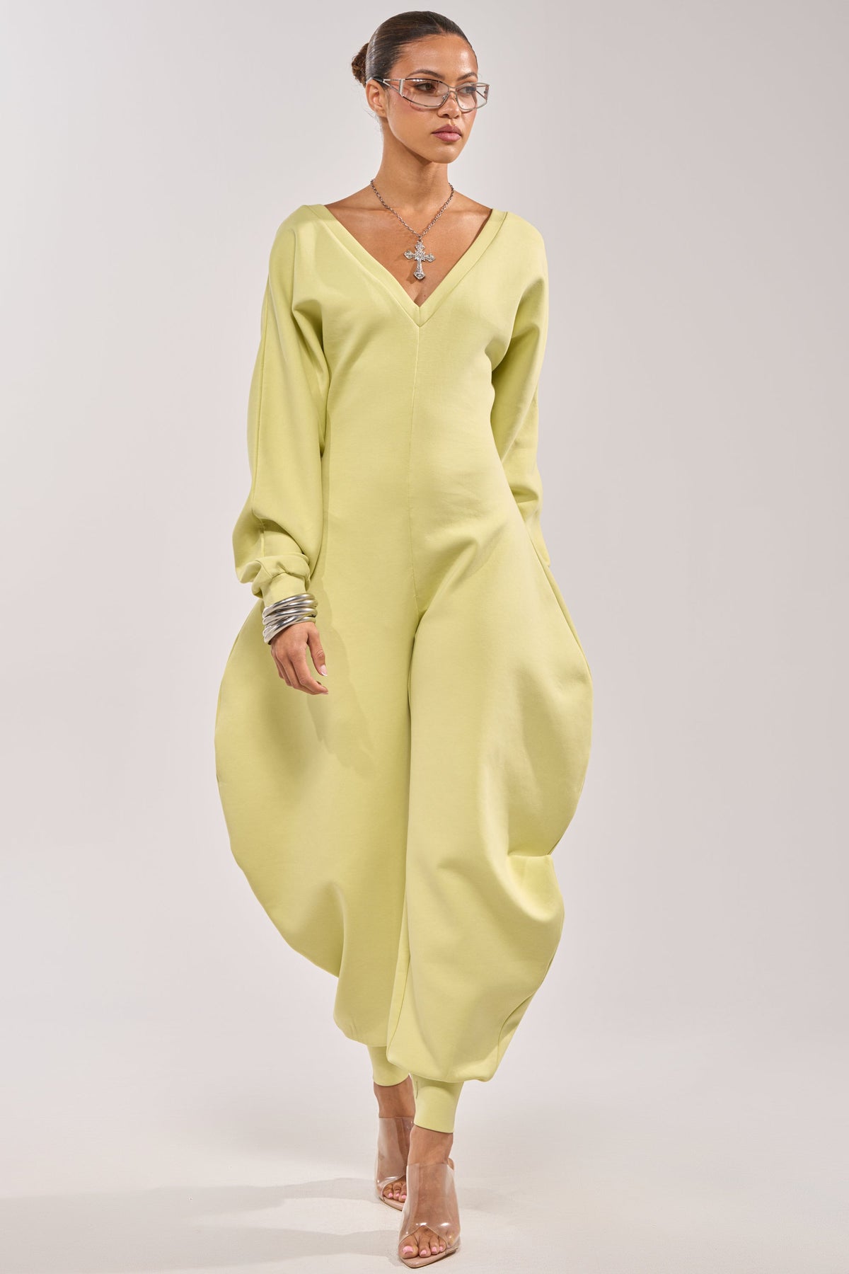 COMFY COZY SWEATSHIRT JUMPSUIT IN LIME