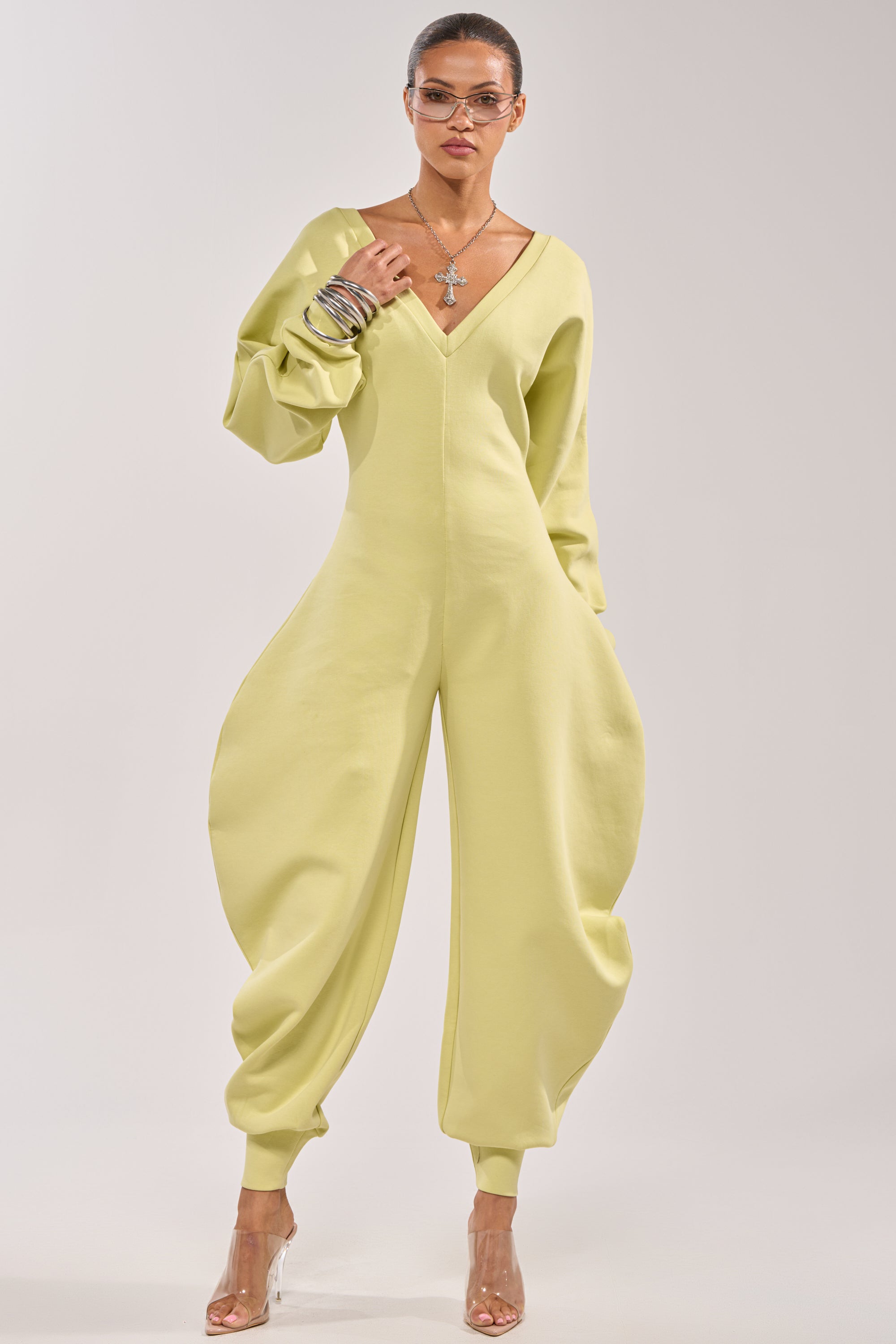 COMFY COZY SWEATSHIRT JUMPSUIT IN LIME