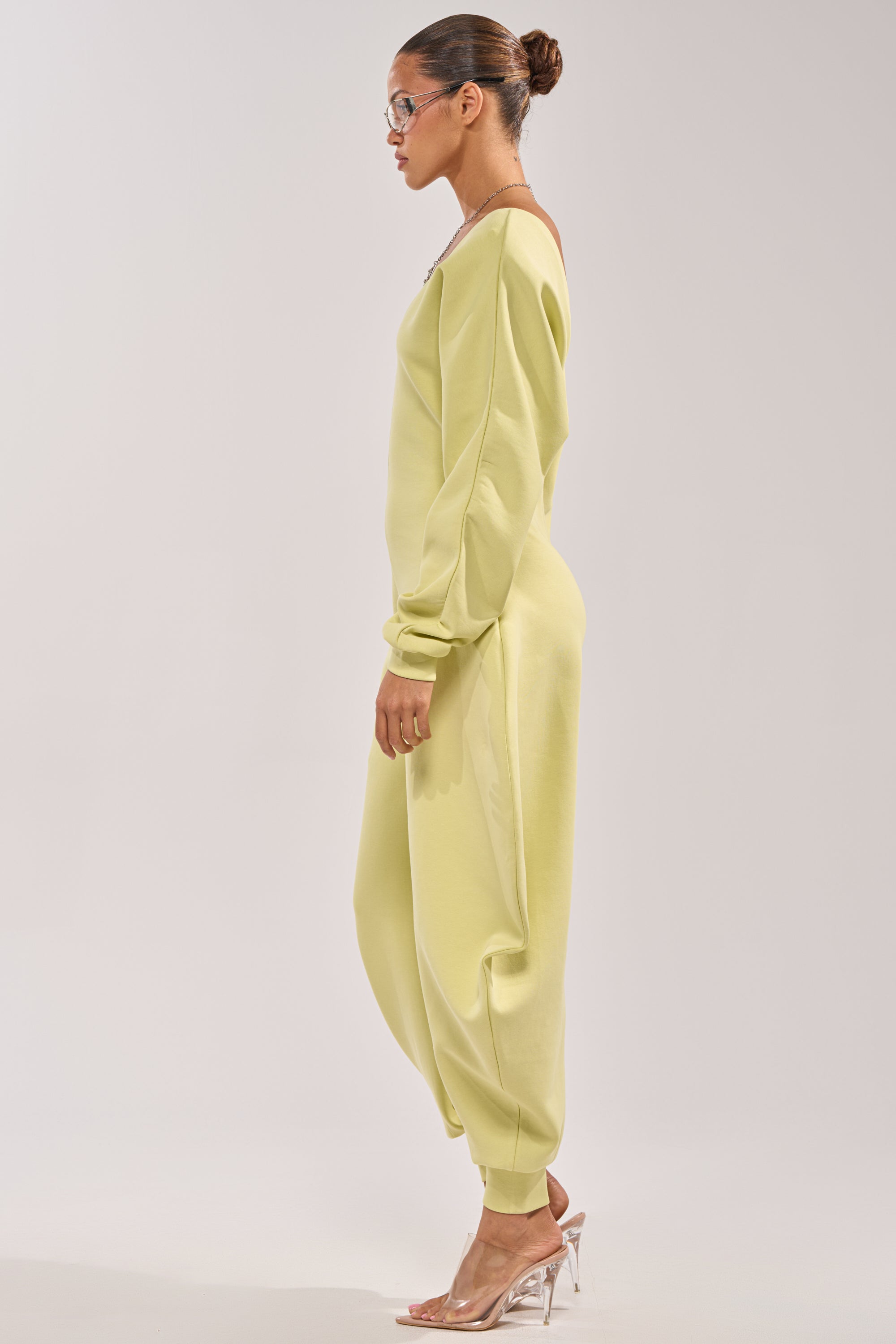 COMFY COZY SWEATSHIRT JUMPSUIT IN LIME