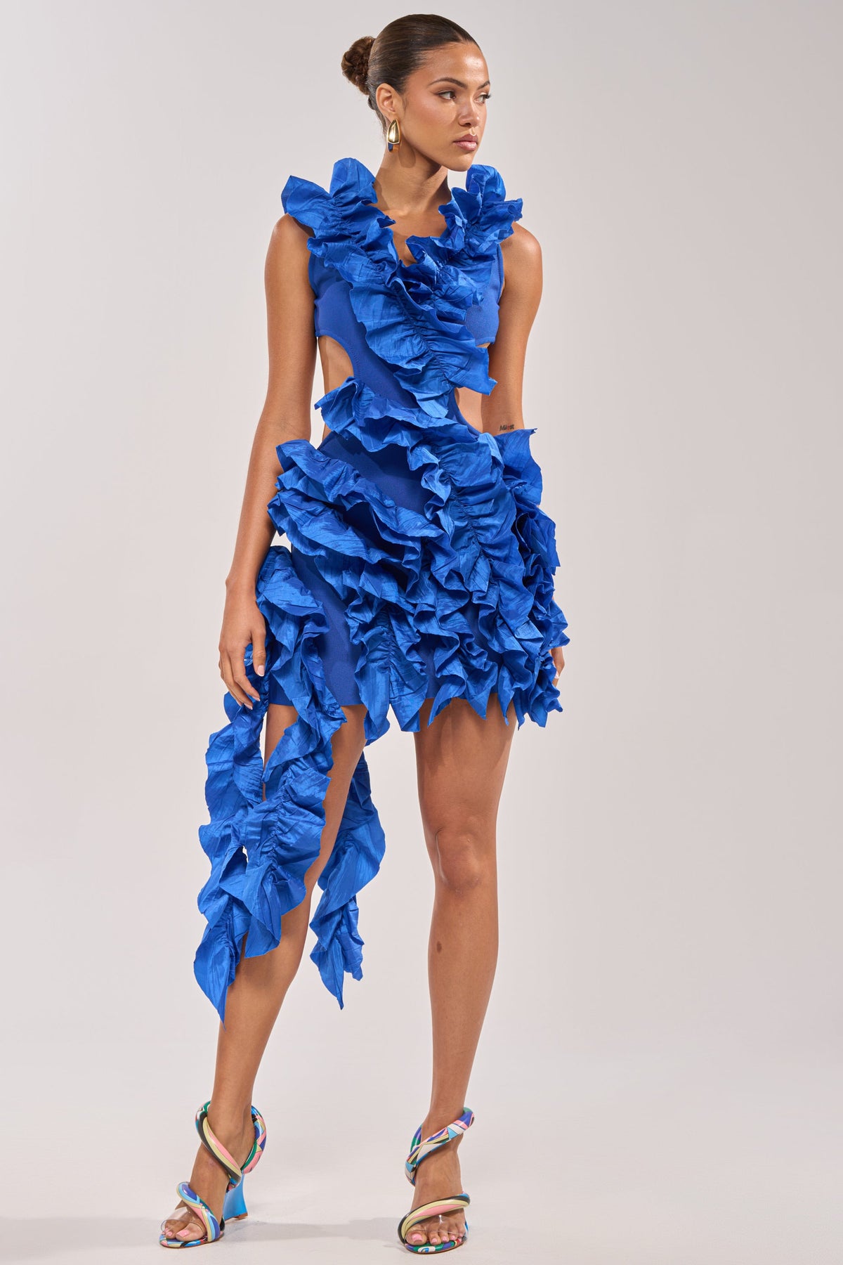 CRAZIER THAN YOUR EX FLOCKED MINI DRESS IN BLUE