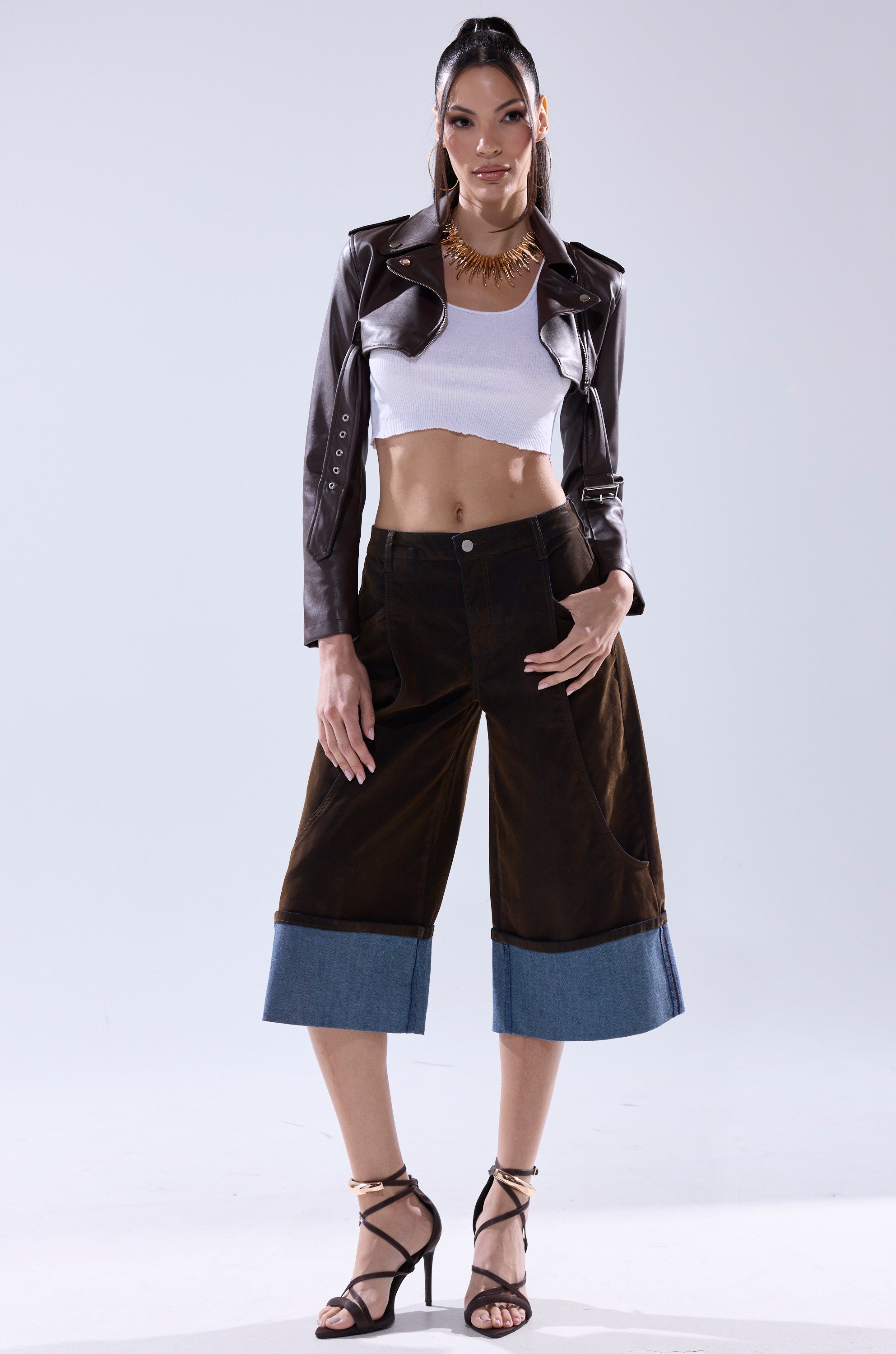 HARLEY LUXE ULTRA CROP MOTO IN CHOCOLATE