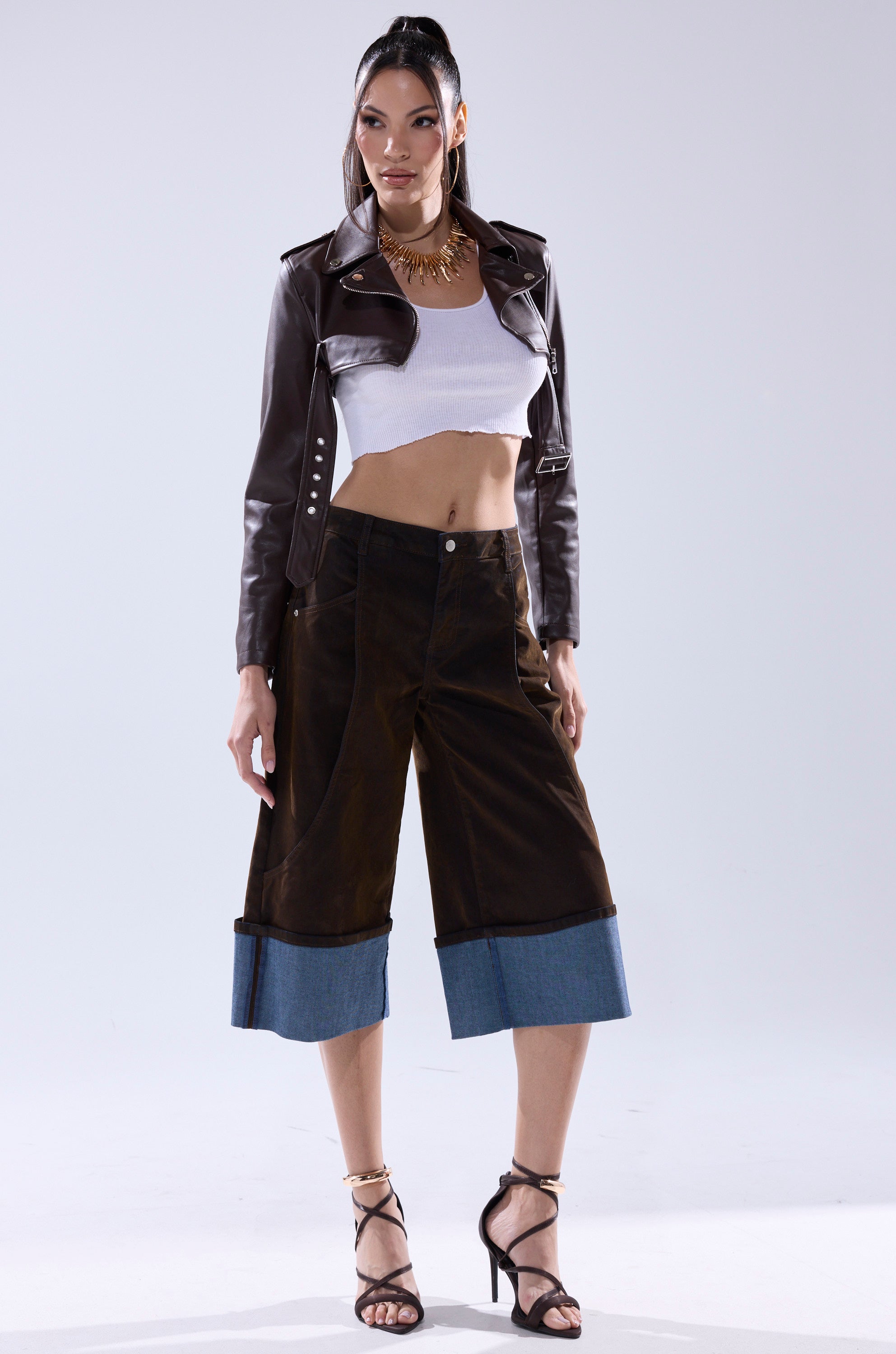 HARLEY LUXE ULTRA CROP MOTO IN CHOCOLATE