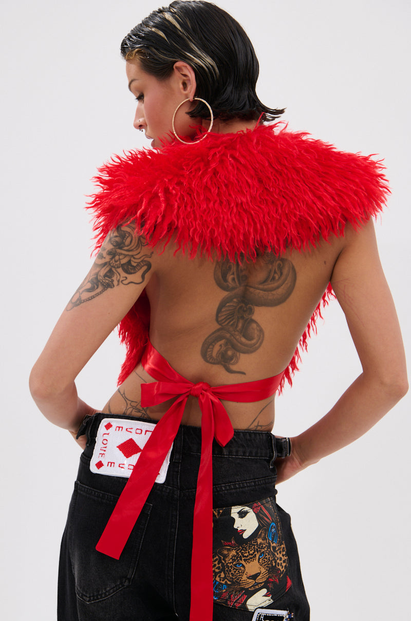 CARLA FAUX FUR HALTER TOP