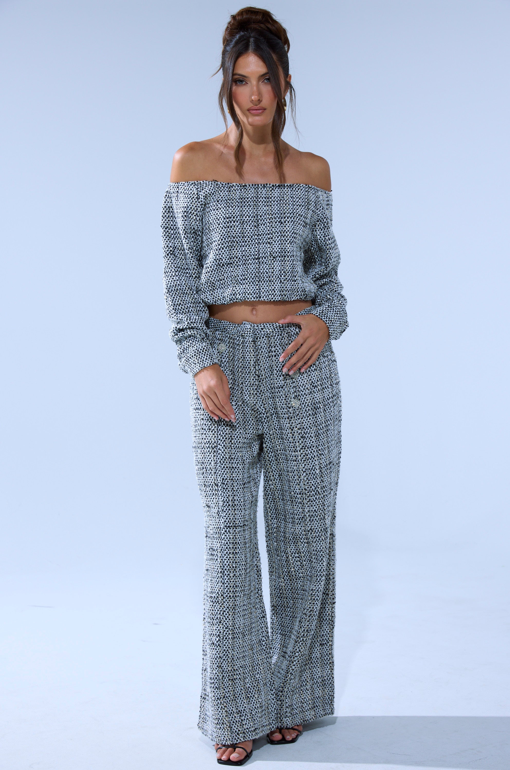 DRESSY VIBES OFF THE SHOULDER SWEATSHIRT