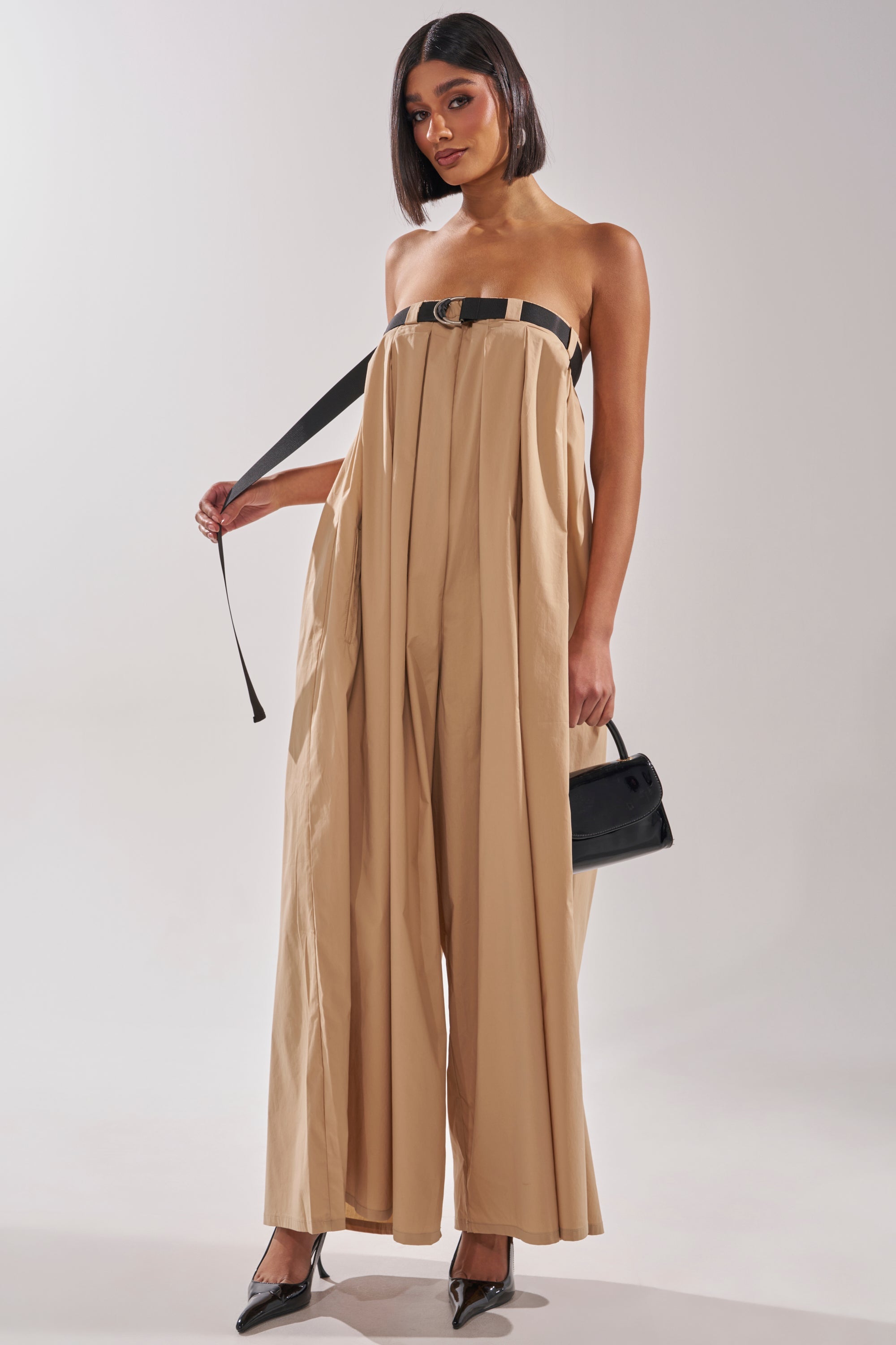 DIANE STRAPLESS OVERSIZED KHAKI JUMPSUIT