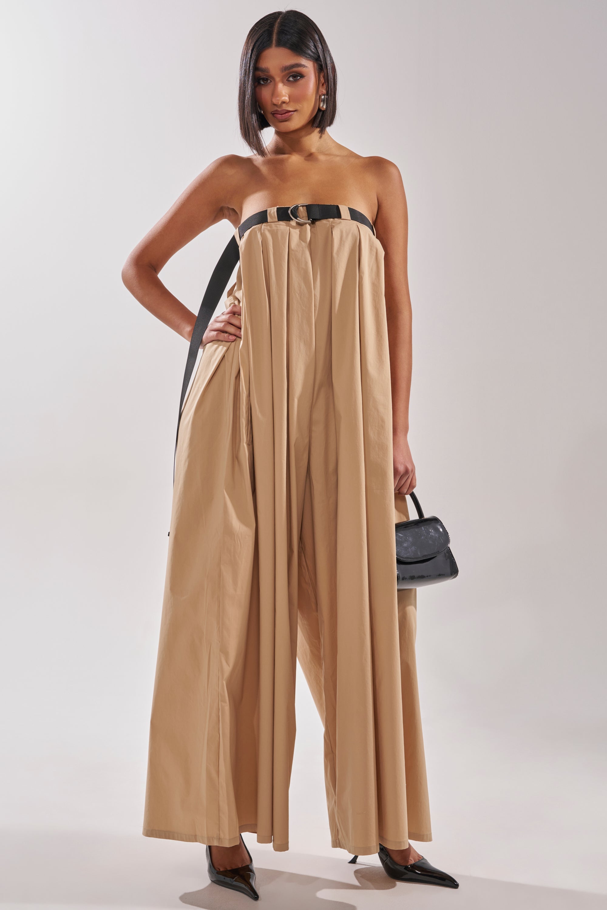 DIANE STRAPLESS OVERSIZED KHAKI JUMPSUIT