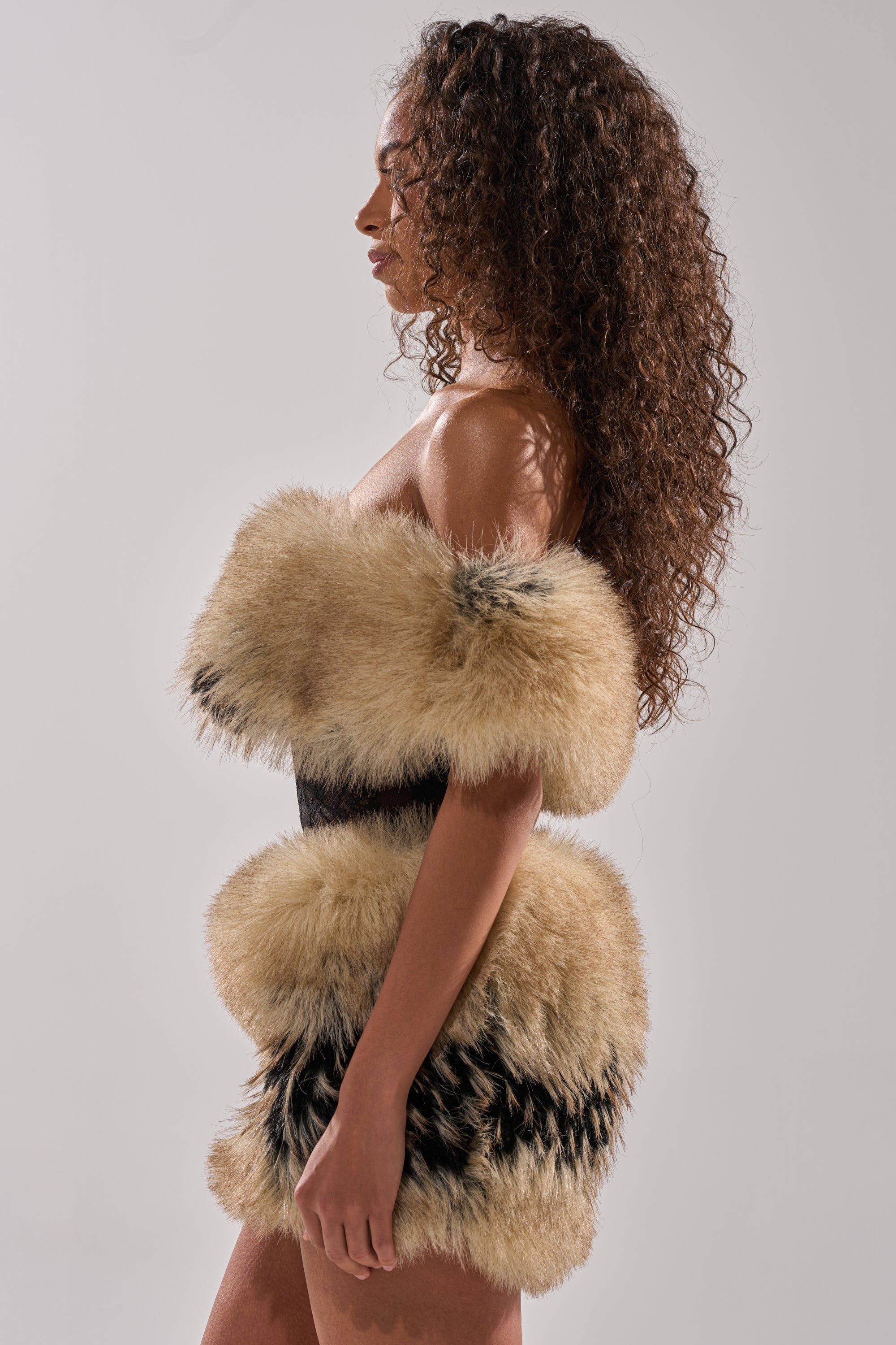 COOL GIRLS ONLY LACE FUR MINI DRESS