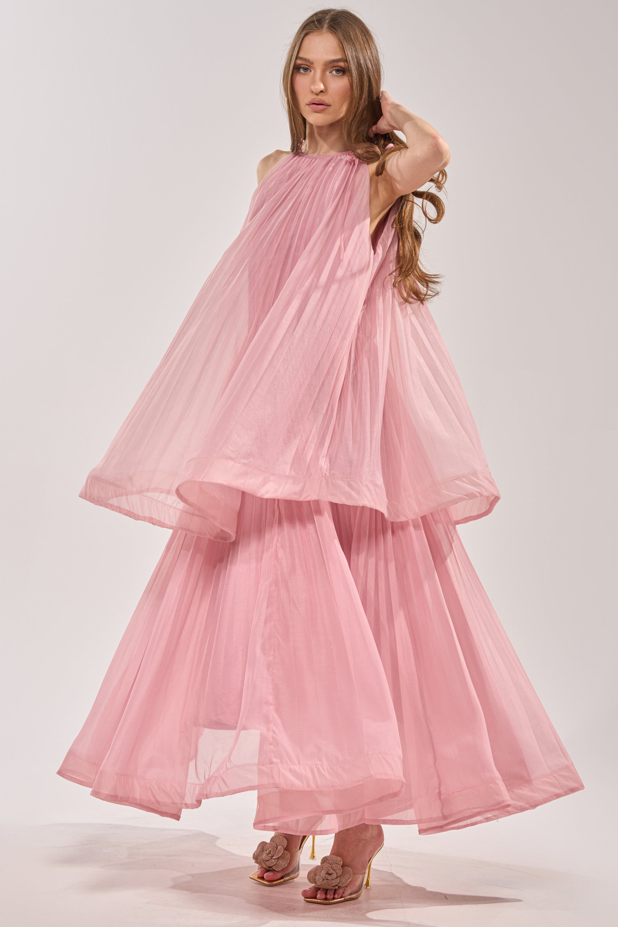 BREEZY GIRL TIERED MAXI DRESS IN BLUSH