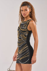 BLOWING KISSES CHAIN DETAIL MINI DRESS
