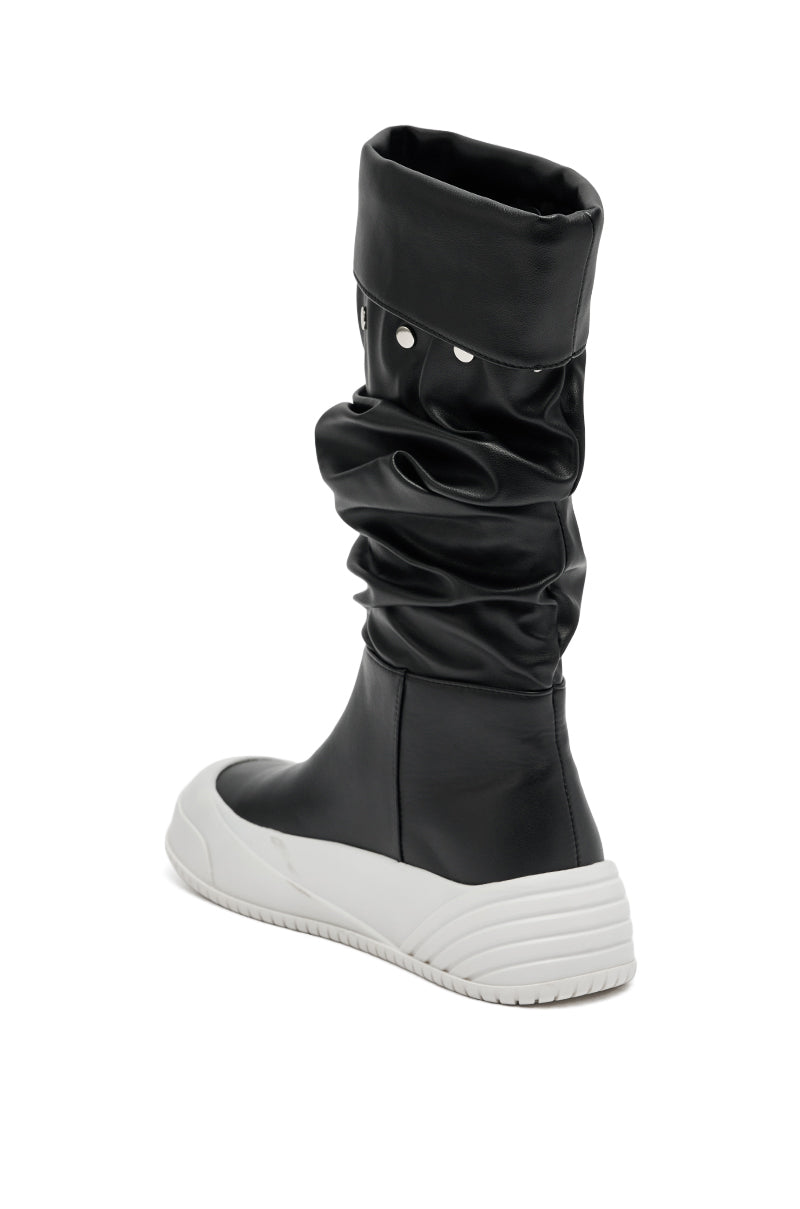 AZALEA WANG SMARTER BLACK RUCHED PU FLAT BOOT
