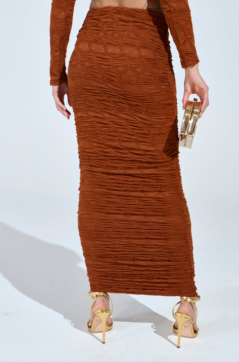 MAYBE NEXT TIME RUCHED MAXI SKIRT IN BROWN
