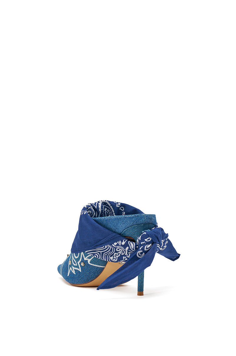 AZALEA WANG TAVINE DENIM MULE PUMP WITH BANDANA DETAIL