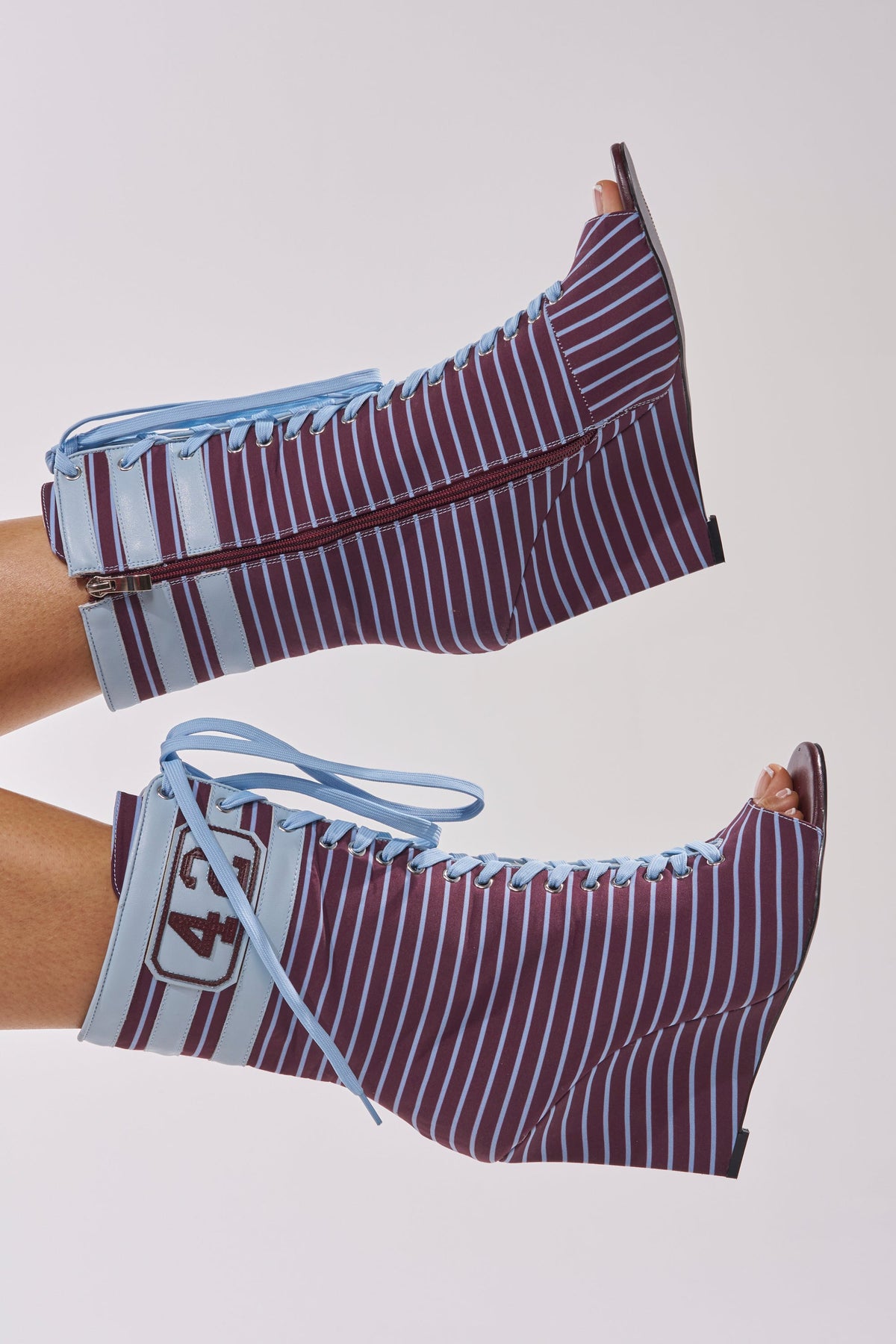 AZALEA WANG WYATT BLUE MULTI STRIPE WEDGE BOOTIE