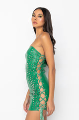 ALL ABOUT THIS MINI TUBE FAUX LEATHER DRESS GREEN