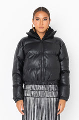 ALL BLACK PLEATHER PUFFER JACKET
