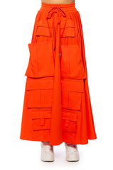 AMELIA CARGO POCKET MAXI SKIRT IN RED
