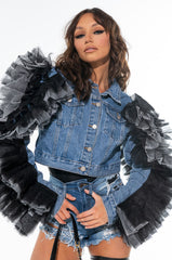 CHICKA CHICKA BOOM BOOM DENIM RUFFLE JACKET