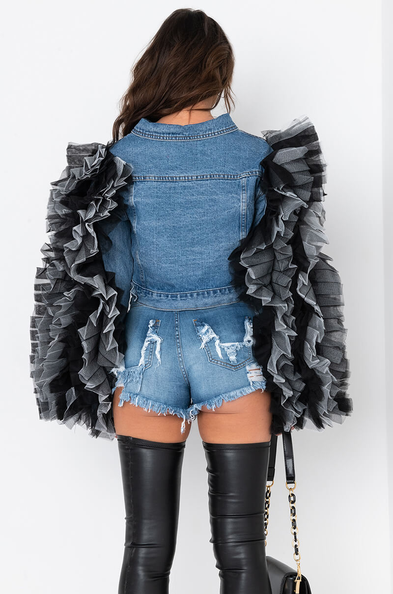 CHICKA CHICKA BOOM BOOM DENIM RUFFLE JACKET