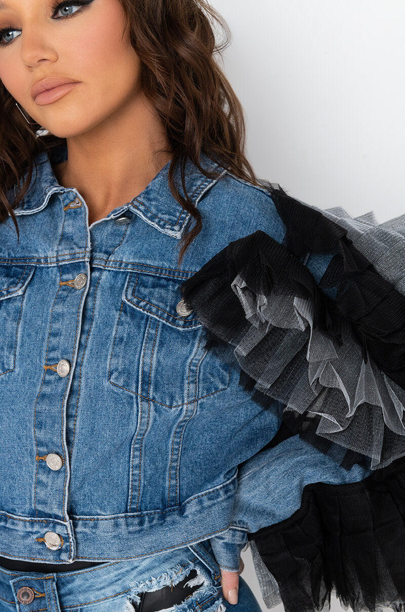 CHICKA CHICKA BOOM BOOM DENIM RUFFLE JACKET