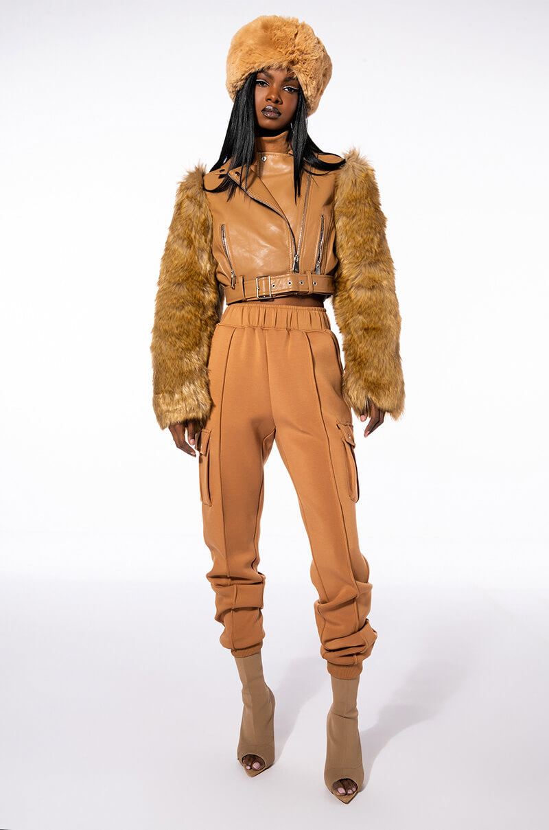 AZALEA WANG NOLLIE FAUX FUR ARMS MOTO JACKET