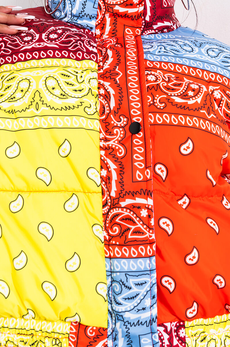 AZALEA WANG PAISLEY MULTI PUFFER JACKET