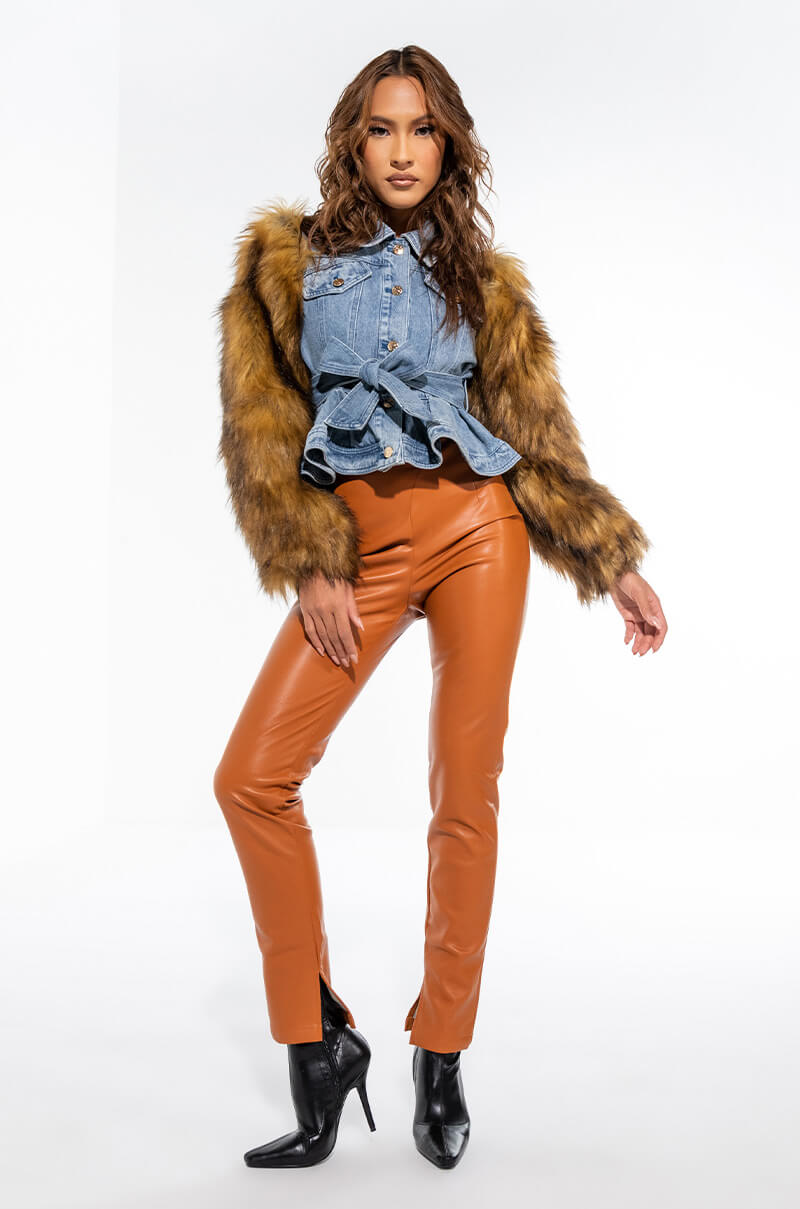 AZALEA WANG PORTUGAL DENIM FAUX FUR ARM JACKET