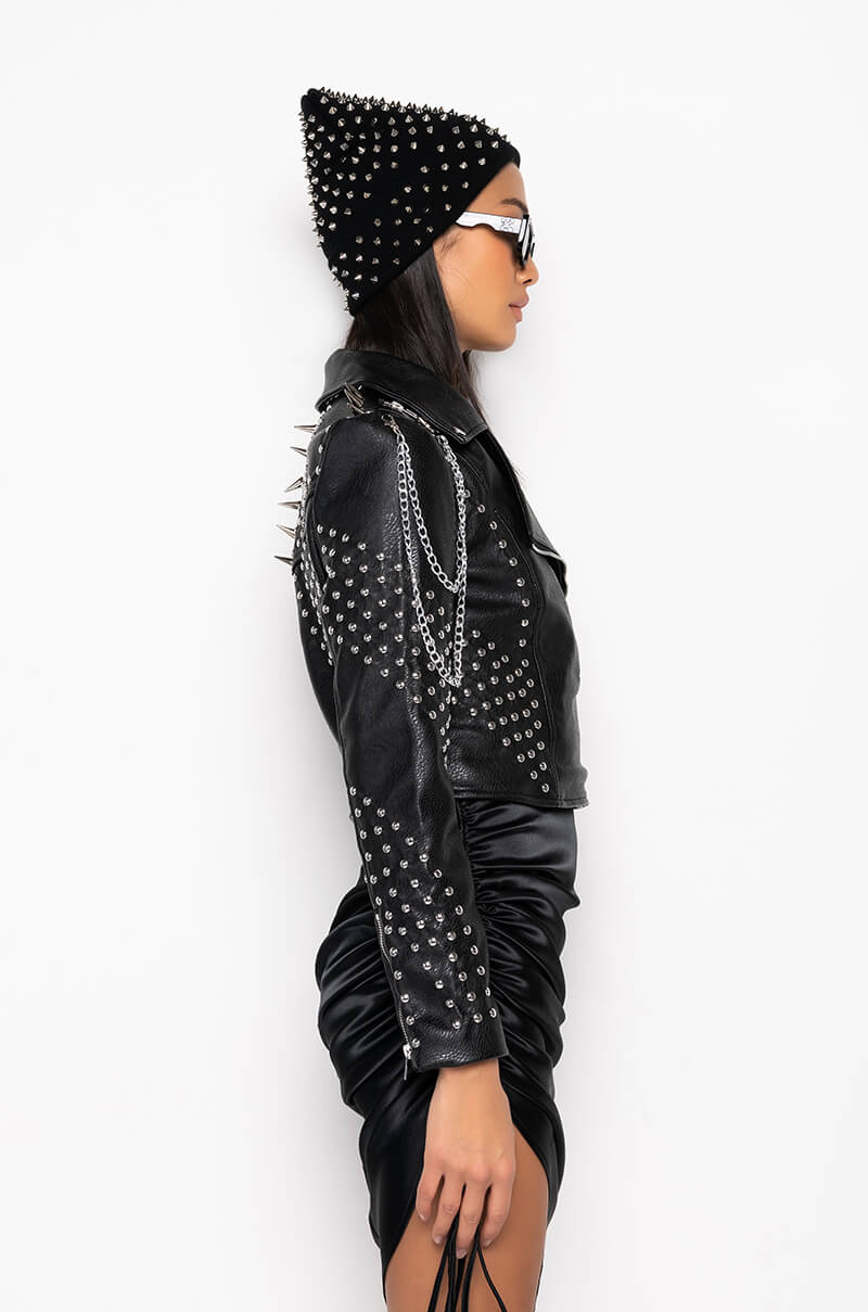 AZALEA WANG SIMPLE CHAIN STUD MOTO JACKET