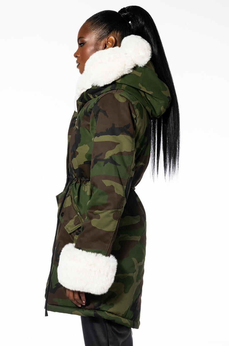 FUR LINED CAMO COAT