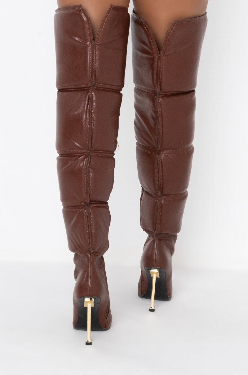 AZALEA WANG YOU WERE JUST A LOVER STILETTO BOOT IN BROWN
