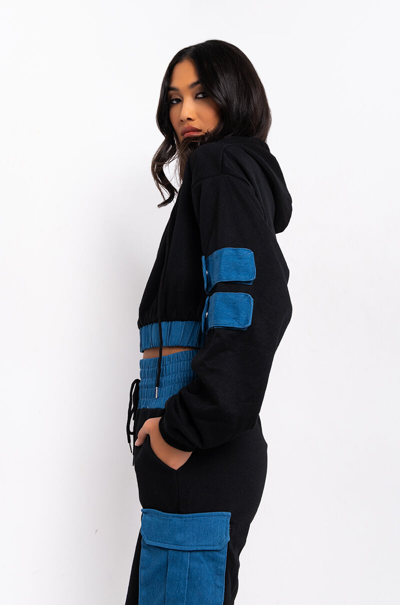 BEATRIX DENIM DETAIL SWEATSHIRT