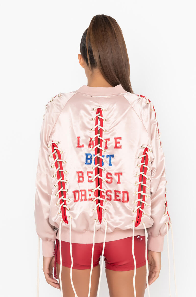 BEST DRESSED SATIN LACE UP BOMBER