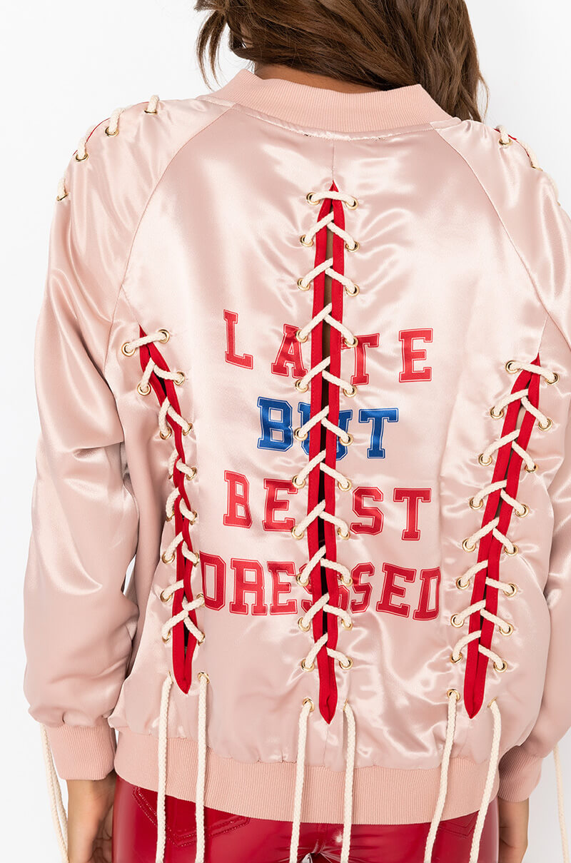 BEST DRESSED SATIN LACE UP BOMBER