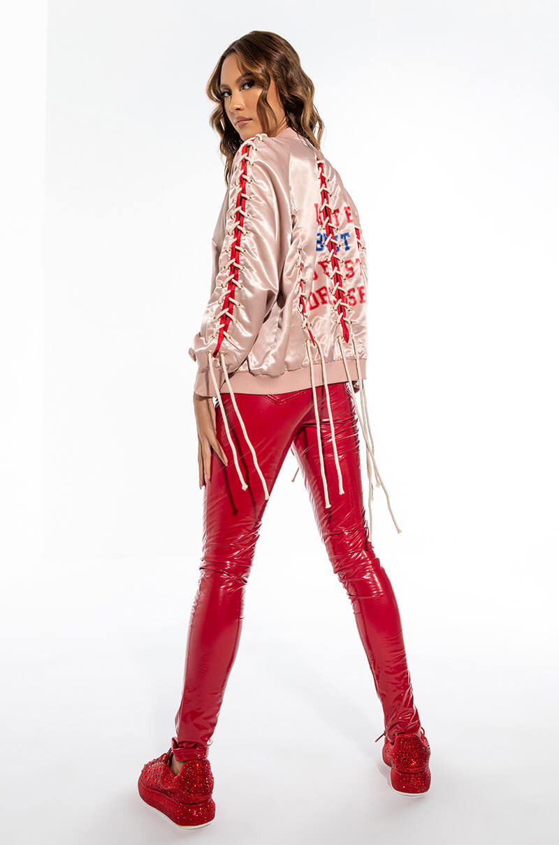 BEST DRESSED SATIN LACE UP BOMBER