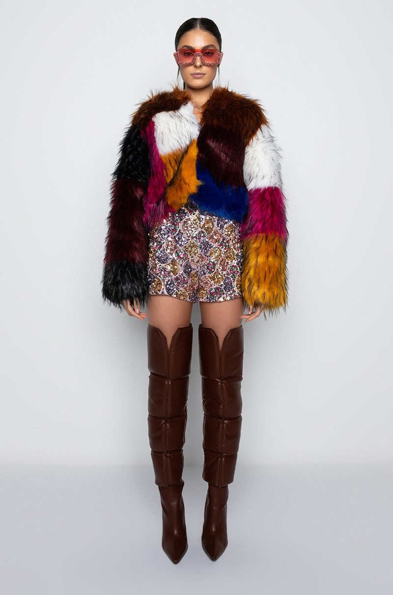 BETTER LUCK NEXT TIME FAUX FUR PATCH JACKET