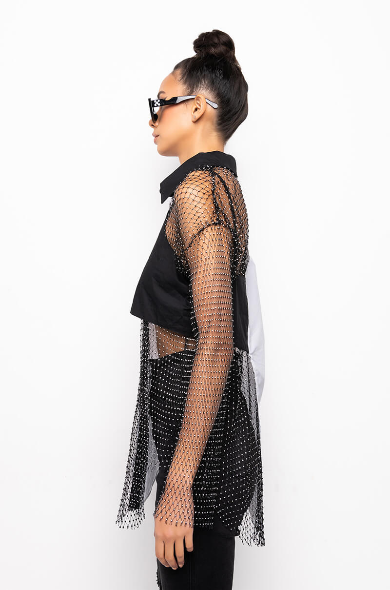 BITE ME HALF RHINESTONE TOP