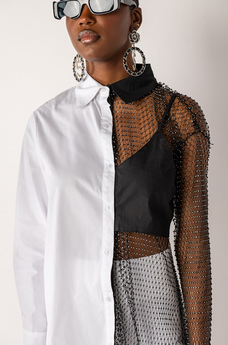 BITE ME HALF RHINESTONE TOP