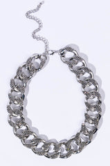 BLAME IT ON ME SILVER RHINESTONE CHAIN NECKLACE