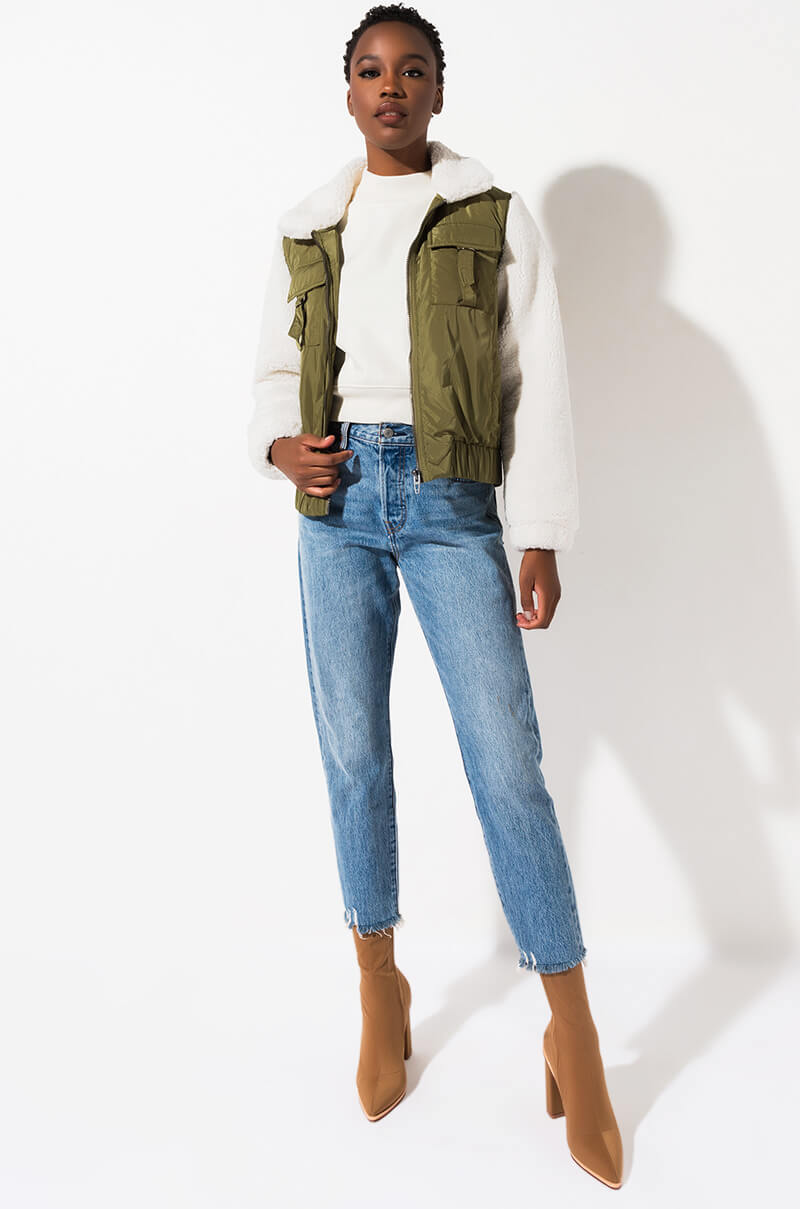 BLANK NYC BQ TAKE IT EASY SHERPA BOMBER