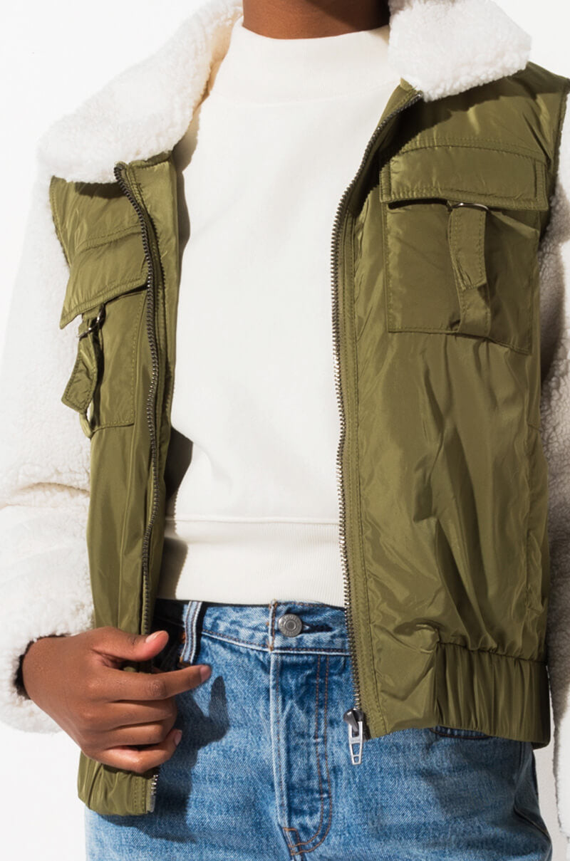BLANK NYC BQ TAKE IT EASY SHERPA BOMBER
