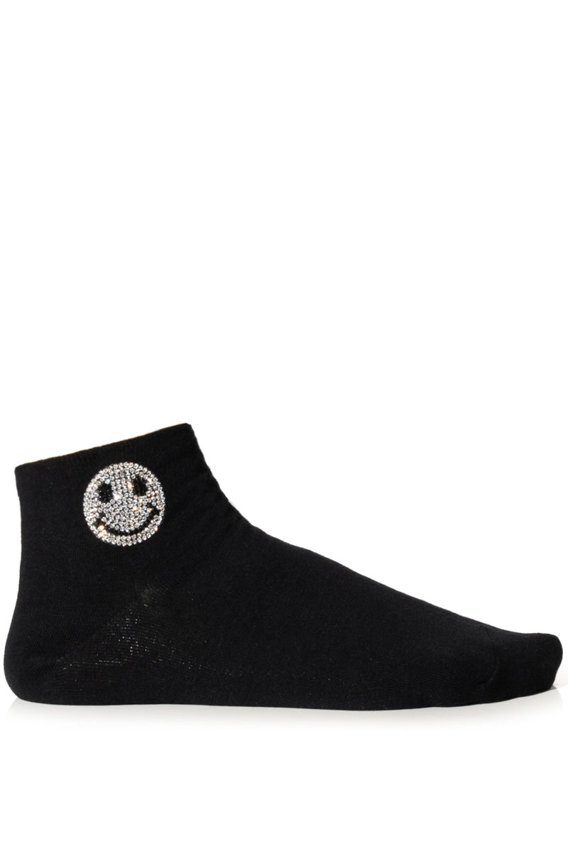 BLING SMILEY FACE SOCKS IN BLACK